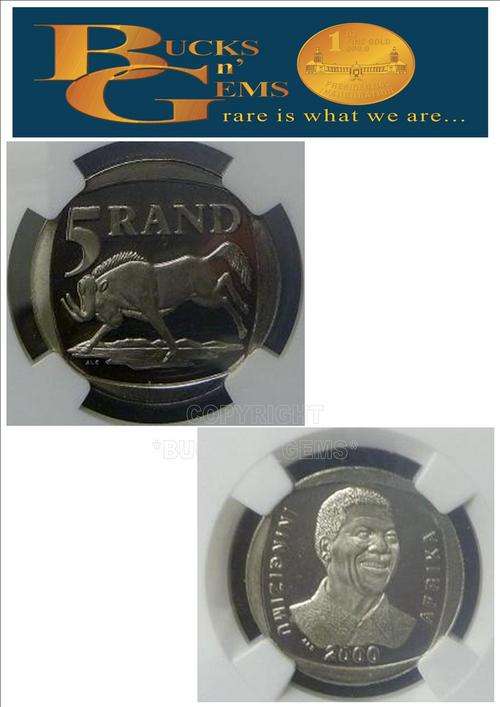 **PROOF 64 UC R5**--2000 MANDELA SMILE R5 COIN -**PROOF64**-RARE GRADE-NGC ORIGINAL PROOF COIN