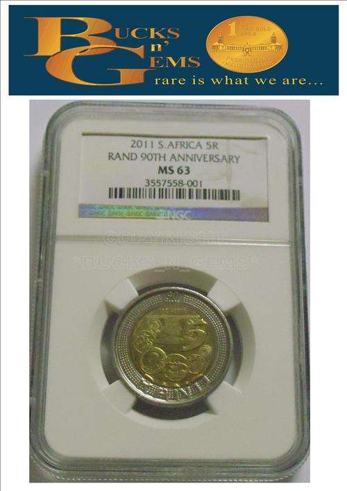 RARE **SARB MS63 ** 2011 SOUTH AFRICAN RESERVE BANK R5 ** MS63 **NGC GRADED--RARE