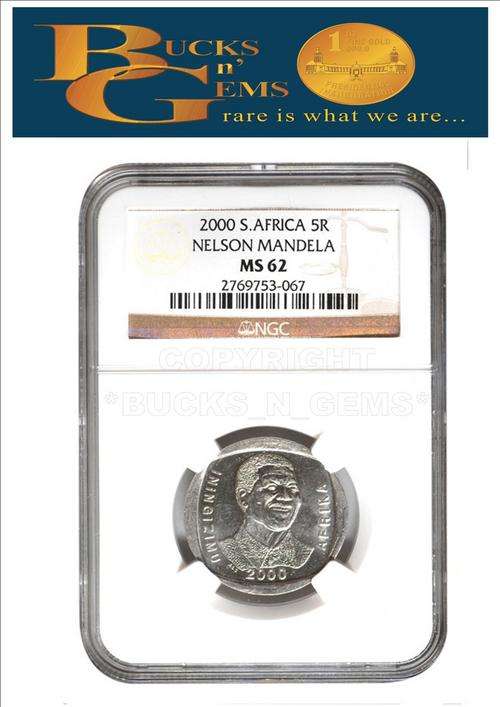 **MOST RARE* 2000 MANDELA SMILE R5 COIN MS62 - NGC GRADED 2000 R5 MOST RARE R5