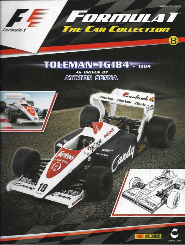 Toleman TG184 as driven by Ayrton Senna in 1984 with magazine