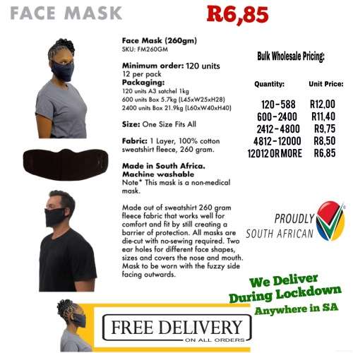 FACE MASKS - Material 100% cotton (260grams)