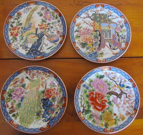 JAPANESE IMARI STYLE PLATES x 4= Birds=Flowers=Trees=Pheasants=Peacock=STUNNING!
