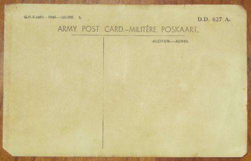 ARMY POSTCARD=MILITERE POSKAART=1940=D.D. 627 A.=C/o Army Post Office DURBAN=Unused.............