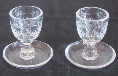 LEITH SCOTTISH CRYSTAL EGG CUPS x 2 SCOTLAND EDINBURGH Etched Signatures UNITED KINGDOM ENGLAND.