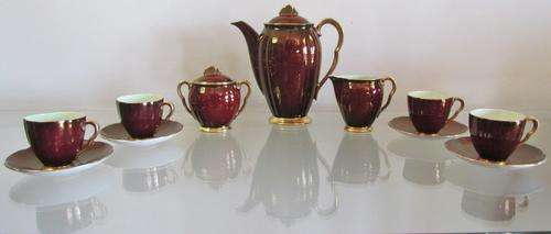 CARLTON WARE ROUGE ROYALE COFFEE SET=12 piece=POT=MILK=SUGAR=4 Demitasse & Saucers=Expresso.