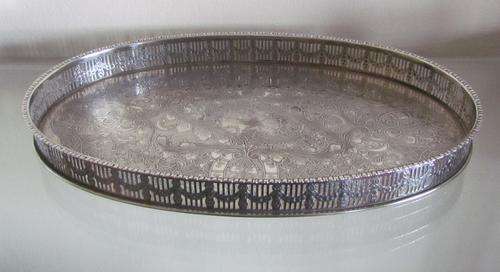 SILVER PLATED GALLERY TRAY=Alpha Plate=Sheffield=England=CHASED=318 x 197 x 28 mm.