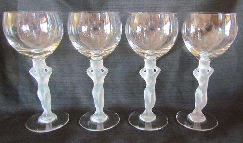 WHITE WINE Glasses x 4=NUDE LADY (basket) CARRIER STEM=As New=Perfect condition.