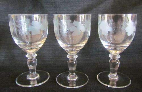 3 Cut-glass patterned Port = Liqueur = Sherry  Glasses=***NICE***=As New=Perfect condition.