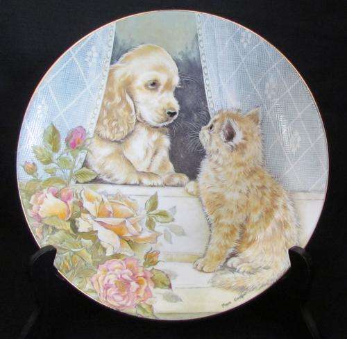 ROYAL WORCESTER PLATE=ENGLAND=Pam Cooper=Comptom & Woodhouse 1990='Come out to play '=Puppy & Kitten