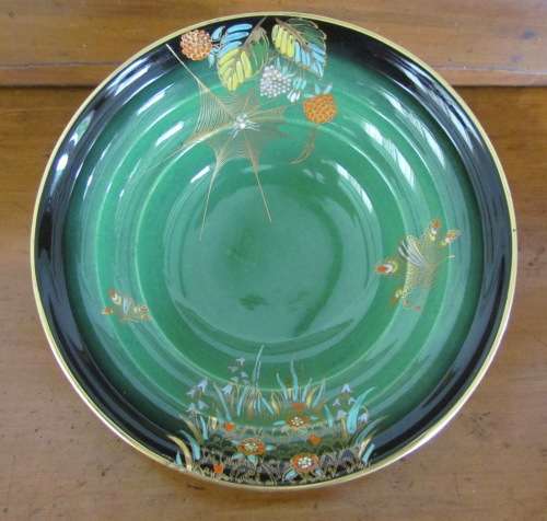 CARLTON WARE VERT ROYALE green BOWL=CARLTONWARE=Art Deco=1940+=Spiderweb=Butterflies=Flowers.