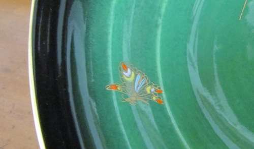 CARLTON WARE VERT ROYALE green BOWL=CARLTONWARE=Art Deco=1940+=Spiderweb=Butterflies=Flowers.