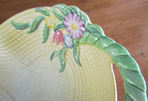 CARLTON WARE CARLTONWARE YELLOW BASKET ROPE WEAVE BOWL Flowers and Rope Handle FOXGLOVE FLORAL.