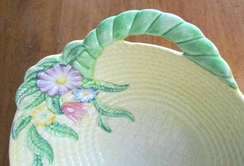 CARLTON WARE CARLTONWARE YELLOW BASKET ROPE WEAVE BOWL Flowers and Rope Handle FOXGLOVE FLORAL.