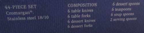 WMF CUTLERY SET=!!!!NEW!!!!=CROMORGAN=boxed=ARORA PATTERN=6 place setting=44 piece=STAINLESS STEEL.