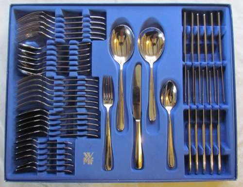 WMF CUTLERY SET=!!!!NEW!!!!=CROMORGAN=boxed=ARORA PATTERN=6 place setting=44 piece=STAINLESS STEEL.