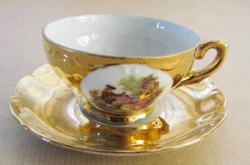 ESBEE CHINA Demitasse Coffee Expresso Cup & Saucer=Partner or Lover!!=Guitar Man playing to his Love