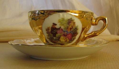 ESBEE CHINA Demitasse Coffee Expresso Cup & Saucer=Partner or Lover!!=Guitar Man playing to his Love
