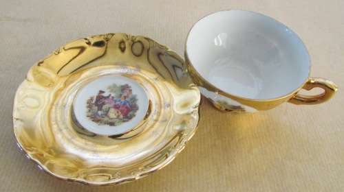 ESBEE CHINA Demitasse Coffee Expresso Cup & Saucer=Partner or Lover!!=Guitar Man playing to his Love