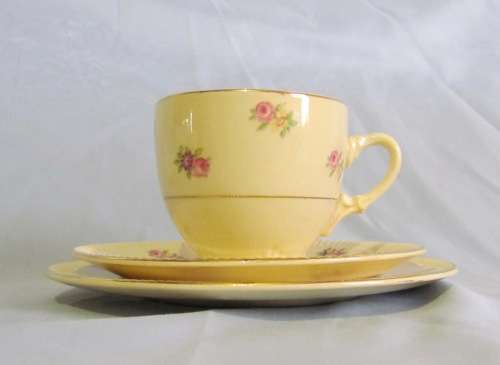 CLARICE CLIFF=TEA SET=Newport Pottery=18 pieces=5 TRIOS=MILK=SUGAR=CAKE=England=Flowers=ROSES=FLORAL