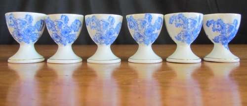 BLUE & WHITE=6 x BOILED EGG CUPS=TIEFENFURT=Germany=Unmarked=Stunning for Breakfast!!!!