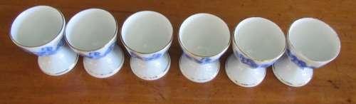BLUE & WHITE=6 x BOILED EGG CUPS=TIEFENFURT=Germany=Unmarked=Stunning for Breakfast!!!!