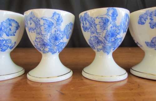 BLUE & WHITE=6 x BOILED EGG CUPS=TIEFENFURT=Germany=Unmarked=Stunning for Breakfast!!!!