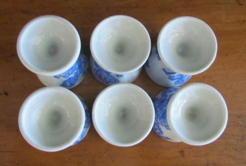 BLUE & WHITE=6 x BOILED EGG CUPS=TIEFENFURT=Germany=Unmarked=Stunning for Breakfast!!!!