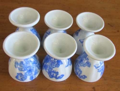 BLUE & WHITE=6 x BOILED EGG CUPS=TIEFENFURT=Germany=Unmarked=Stunning for Breakfast!!!!