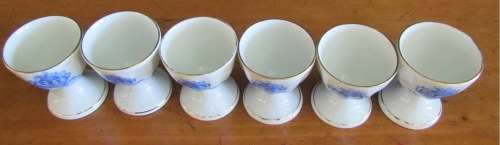 BLUE & WHITE=6 x BOILED EGG CUPS=TIEFENFURT=Germany=Unmarked=Stunning for Breakfast!!!!