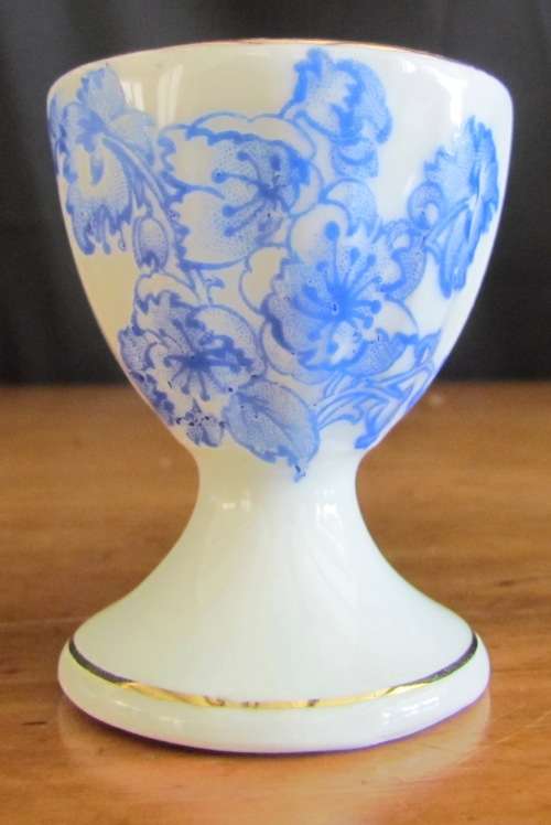BLUE & WHITE=6 x BOILED EGG CUPS=TIEFENFURT=Germany=Unmarked=Stunning for Breakfast!!!!
