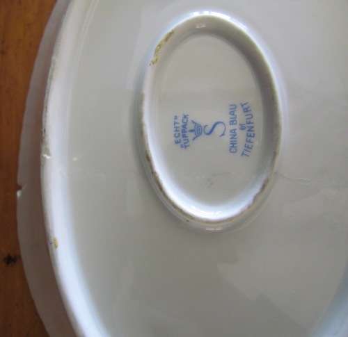 TIEFENFURT Germany BLUE & WHITE BOWL with HANDLES damaged Stunning!!!!