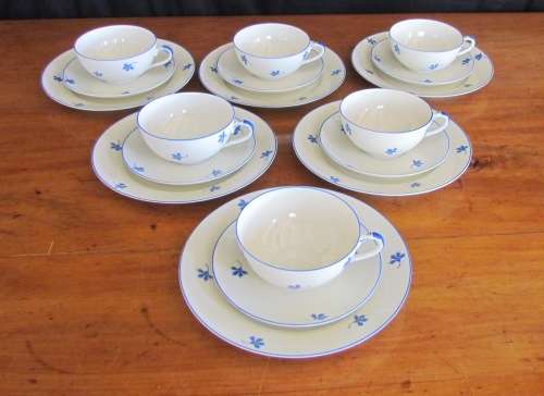 TEA TRIO`S x 6 EAMAG PORCELAIN Schönwald GERMANY BLUE & WHITE 18 pieces EGGSHELL THIN!!!!