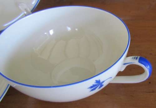 TEA TRIO`S x 6 EAMAG PORCELAIN Schönwald GERMANY BLUE & WHITE 18 pieces EGGSHELL THIN!!!!