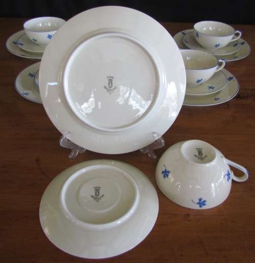 TEA TRIO`S x 6 EAMAG PORCELAIN Schönwald GERMANY BLUE & WHITE 18 pieces EGGSHELL THIN!!!!