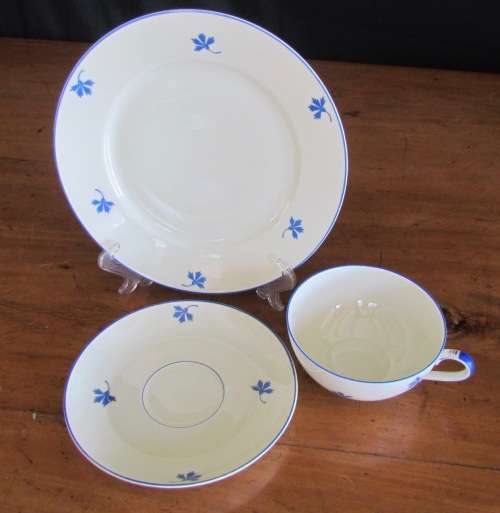 Schönwald PORCELAIN EAMAG BAVARIA GERMANY TEA SET 6 TRIOS TEAPOT MILK SUGAR CAKE 1927 BLUE and WHITE