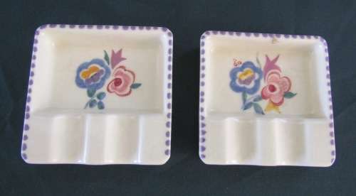 ASHTRAYS x 2 POOLE Identical PAIR 1922-45 England STUNNING `BN` FLORAL PATTERN Cigarettes Smokers