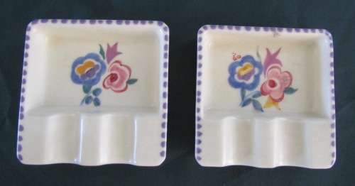 ASHTRAYS x 2 POOLE Identical PAIR 1922-45 England STUNNING `BN` FLORAL PATTERN Cigarettes Smokers