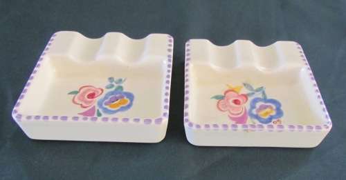 ASHTRAYS x 2 POOLE Identical PAIR 1922-45 England STUNNING `BN` FLORAL PATTERN Cigarettes Smokers