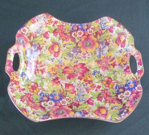Royal Winton Grimwades Chintz NUTDISH=SNACK TRAY=HANDLES=ENGLAND=1945-1951=Floral!!