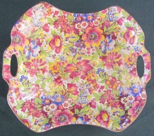 Royal Winton Grimwades Chintz NUTDISH=SNACK TRAY=HANDLES=ENGLAND=1945-1951=Floral!!