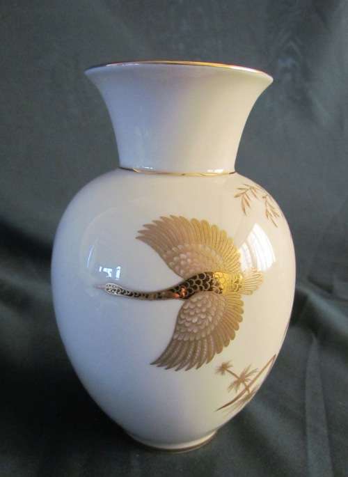 JOHANN HAVILAND=BAVARIA=VASE=GERMANY=rich golden decorated 60's bird & plant design=SCARCE!!!!