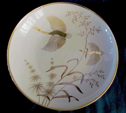 JOHANN HAVILAND BAVARIA FOOTED BOWL GERMANY rich golden decorated 60`s bird & plant design SCARCE!
