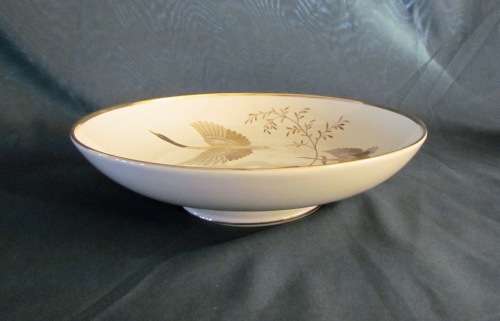 JOHANN HAVILAND BAVARIA FOOTED BOWL GERMANY rich golden decorated 60`s bird & plant design SCARCE!