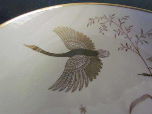 JOHANN HAVILAND BAVARIA FOOTED BOWL GERMANY rich golden decorated 60`s bird & plant design SCARCE!