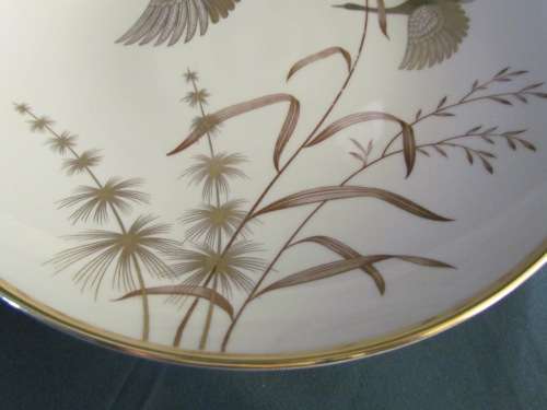 JOHANN HAVILAND BAVARIA FOOTED BOWL GERMANY rich golden decorated 60`s bird & plant design SCARCE!