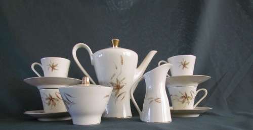 COFFEE SET=BAVARIA=EDELSTEIN pattern=4 Demitasse Cups/saucers=Milk Jug=Sugar Bowl=Coffee Pot=GERMANY