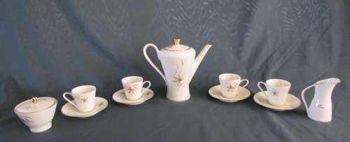 COFFEE SET=BAVARIA=EDELSTEIN pattern=4 Demitasse Cups/saucers=Milk Jug=Sugar Bowl=Coffee Pot=GERMANY