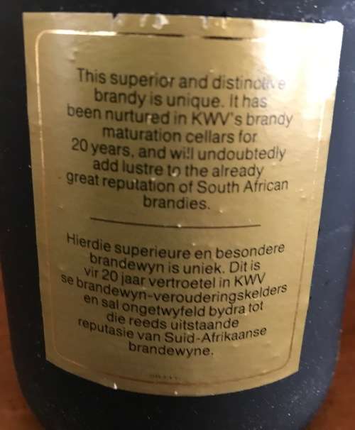 KWV 20 Year Old BRANDY. Great Christmas Gift!!!!! VINTAGE BOTTLING!!!!