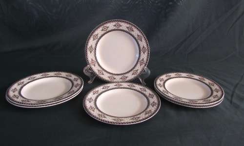 ROYAL WORCESTER 6 x SIDE / CAKE PLATES WHITE Black detailed border and red dots Hand-painted!!!!