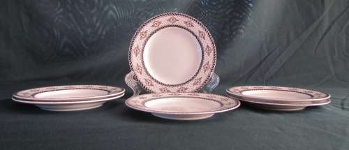 ROYAL WORCESTER 6 x SIDE / CAKE PLATES WHITE Black detailed border and red dots Hand-painted!!!!